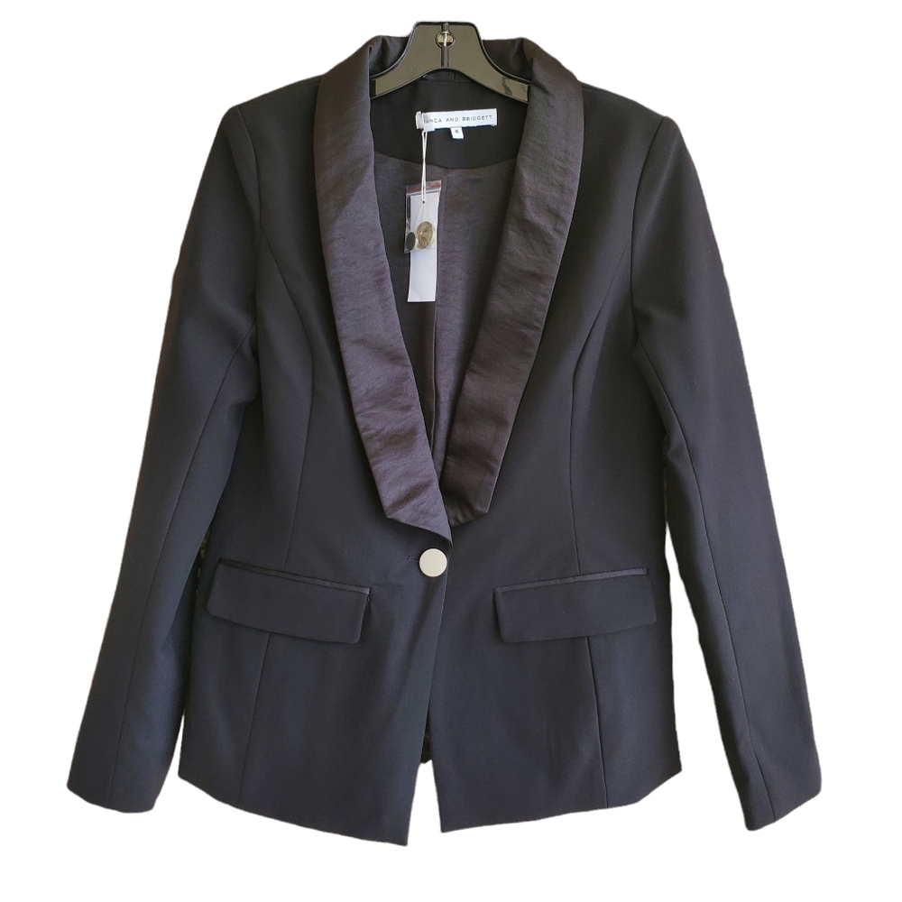 Bianca & Bridgett Black Tuxedo Style Blazer Jacket Silver Button Details Size 12